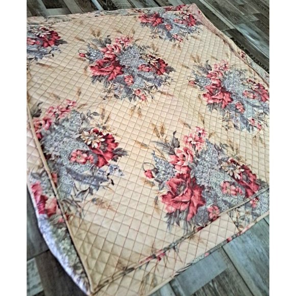 Vintage Square Quilted Tablecloth Cover Pink Blue Floral Mid Century 30" - Picture 3 of 5